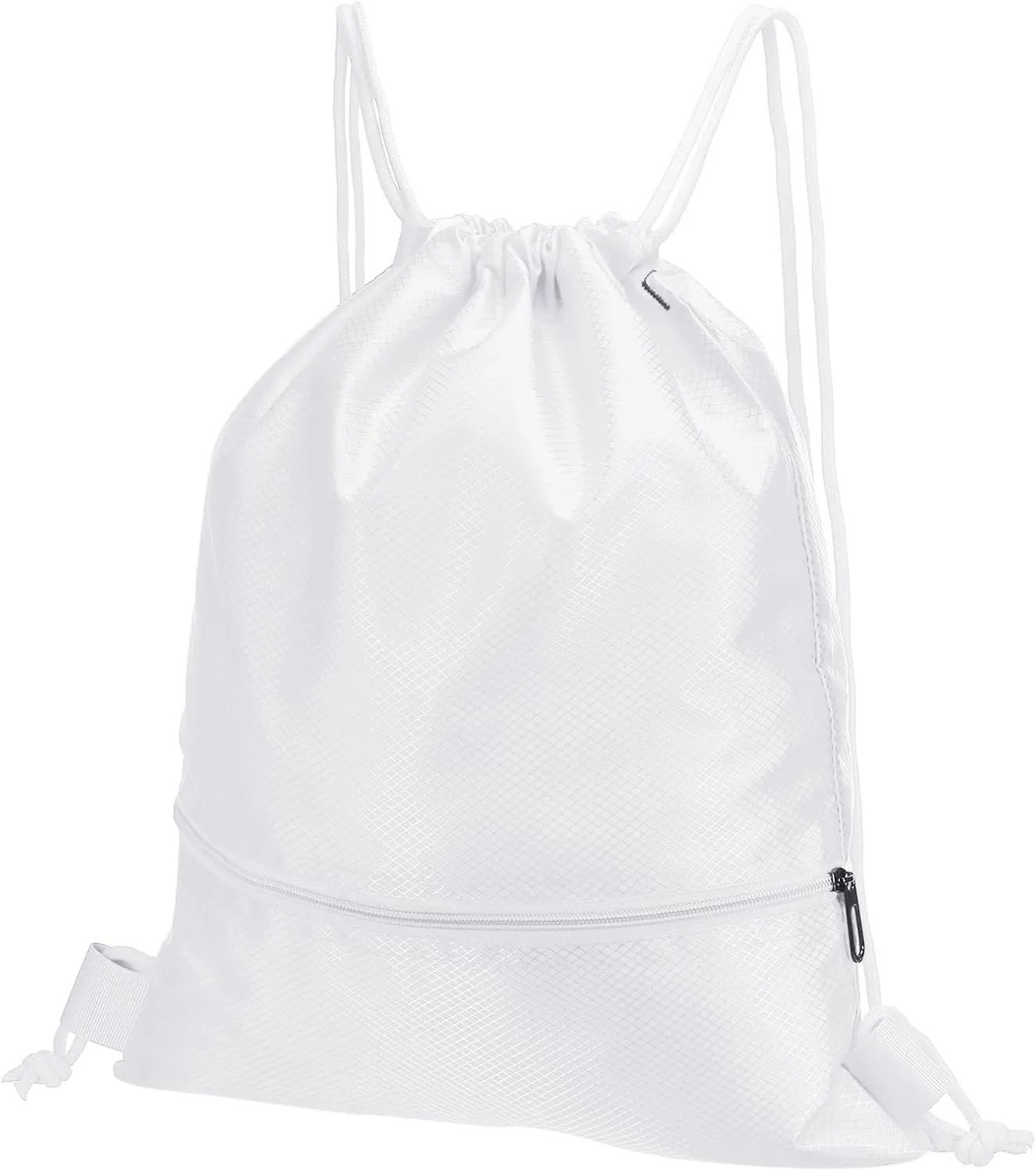PATIKIL Drawstring Backpack Bag, Drawstring Gym Bags String Backpack with Zip Pocket for Women Men, White