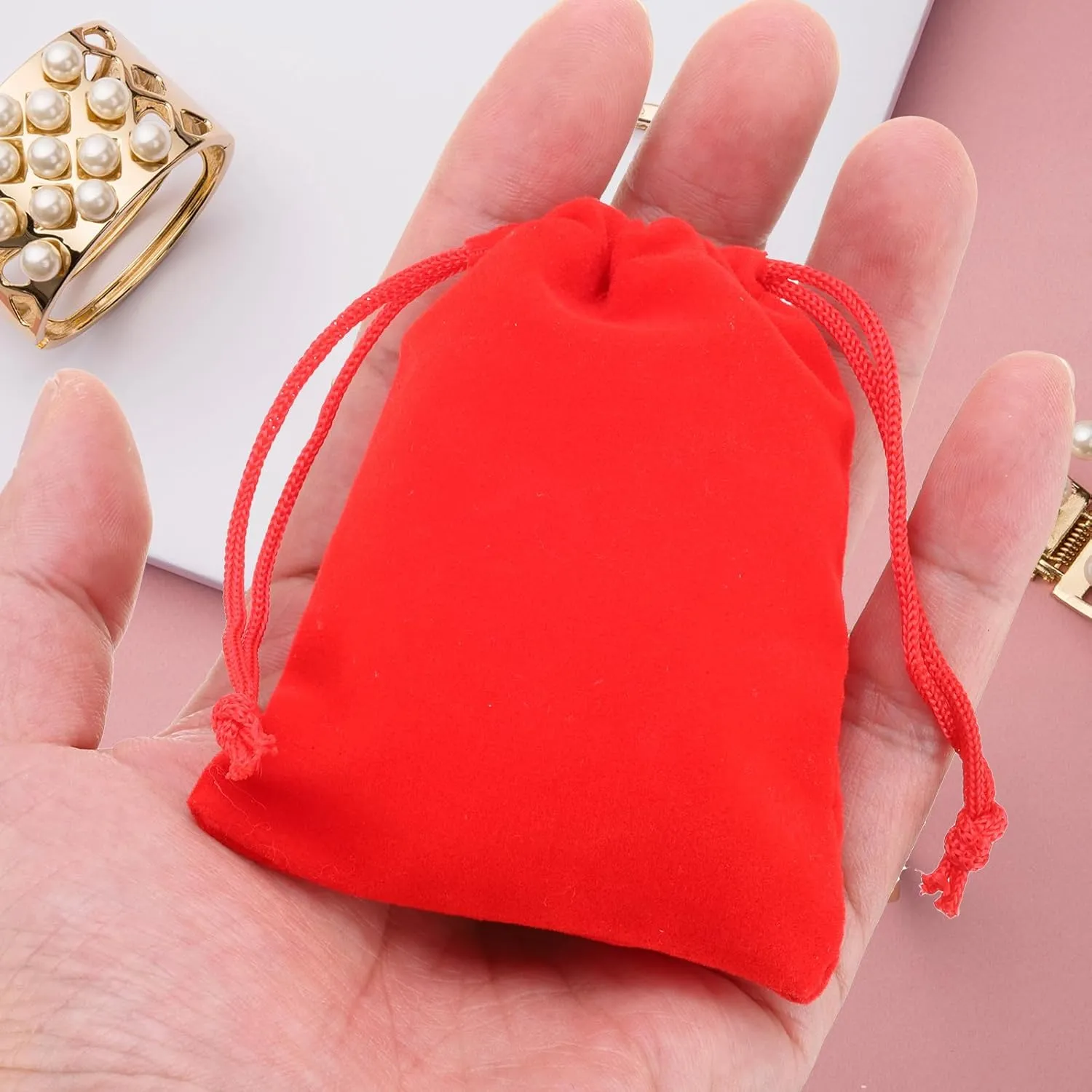 PATIKIL Velvet Gift Bags, 20 Pack 2.8 x 3.6 Inch Velvet Drawstring Jewelry Pouches Mini Gift Packaging Bag for Wedding Favor Party Birthday Festivals, Pink