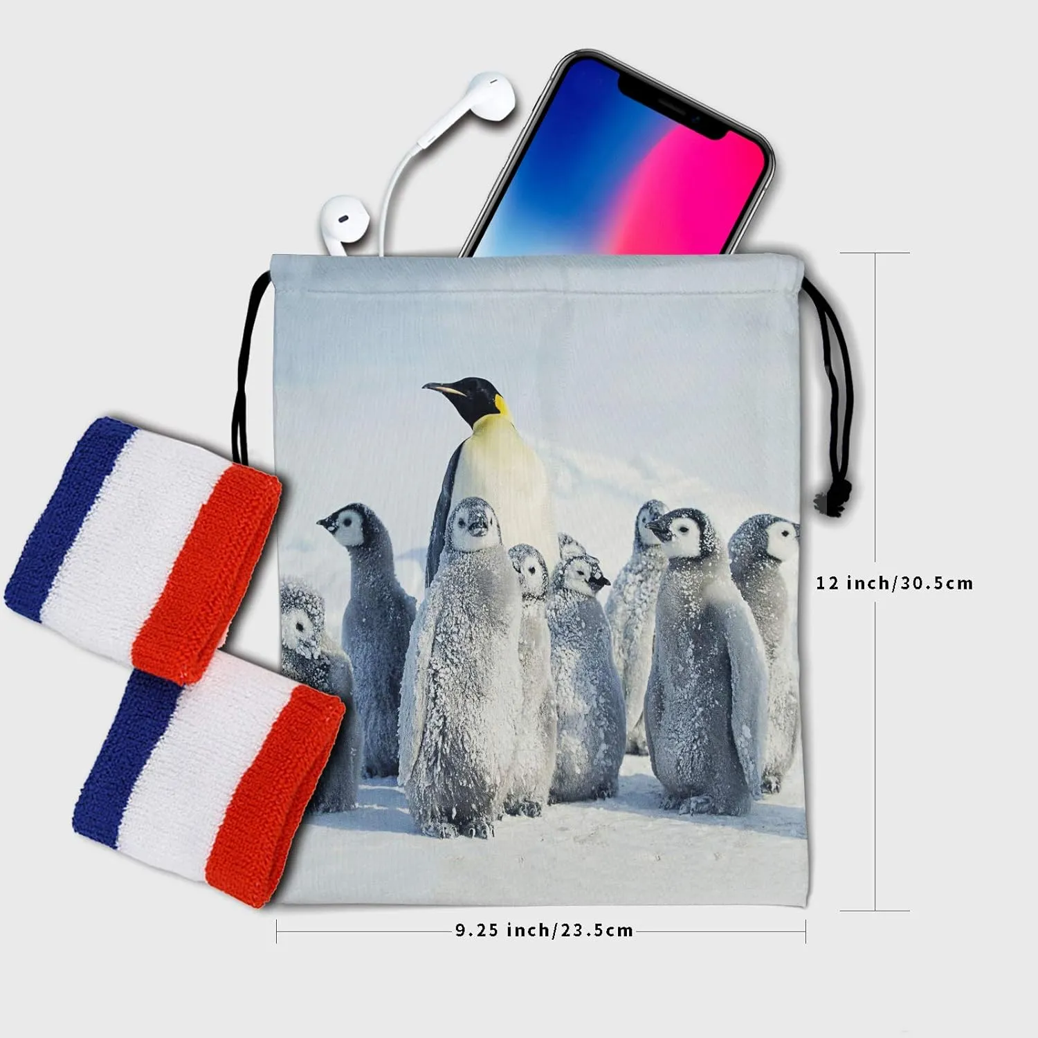 Penguin Drawstring Storage Bag Gym - Grip Bags for Gymnastics Dance Drawstring Bags Pouch Animal Emperor Penguin Birds Shoe Bags Laundry Pouches for Travel Waterproof Polyester Towel Bag