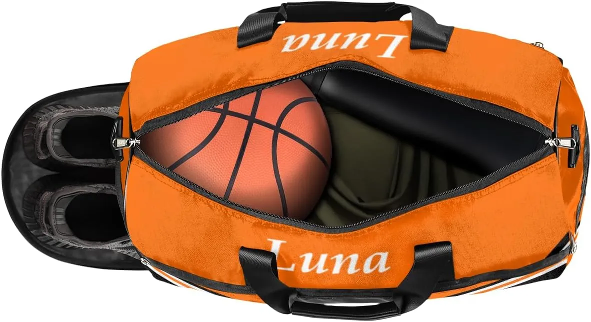 Personalized Cheerleaders Duffel Bag for Girl Women, Custom Name Sport Gym Bag with Shoes Compartment Dance Bag Yoga Overnight Weekender Bag Orange Black White Cheer