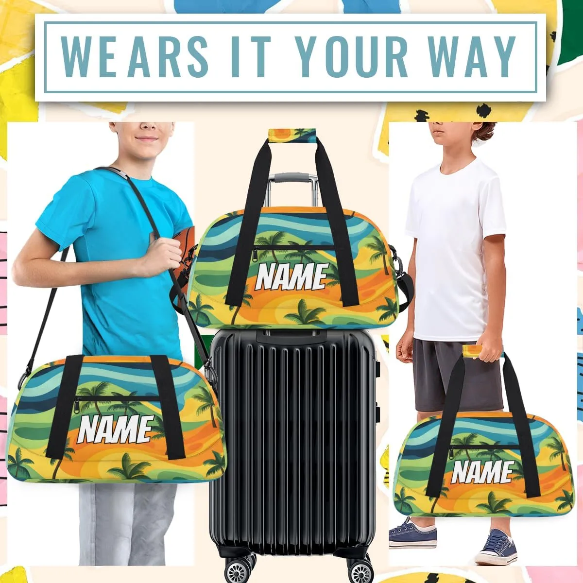 Personalized Custom Gym Bag for Women Men Carry on Coconut Tree Travel Duffel Tote Abstract Colorful Overnight Workout Weekender Bag