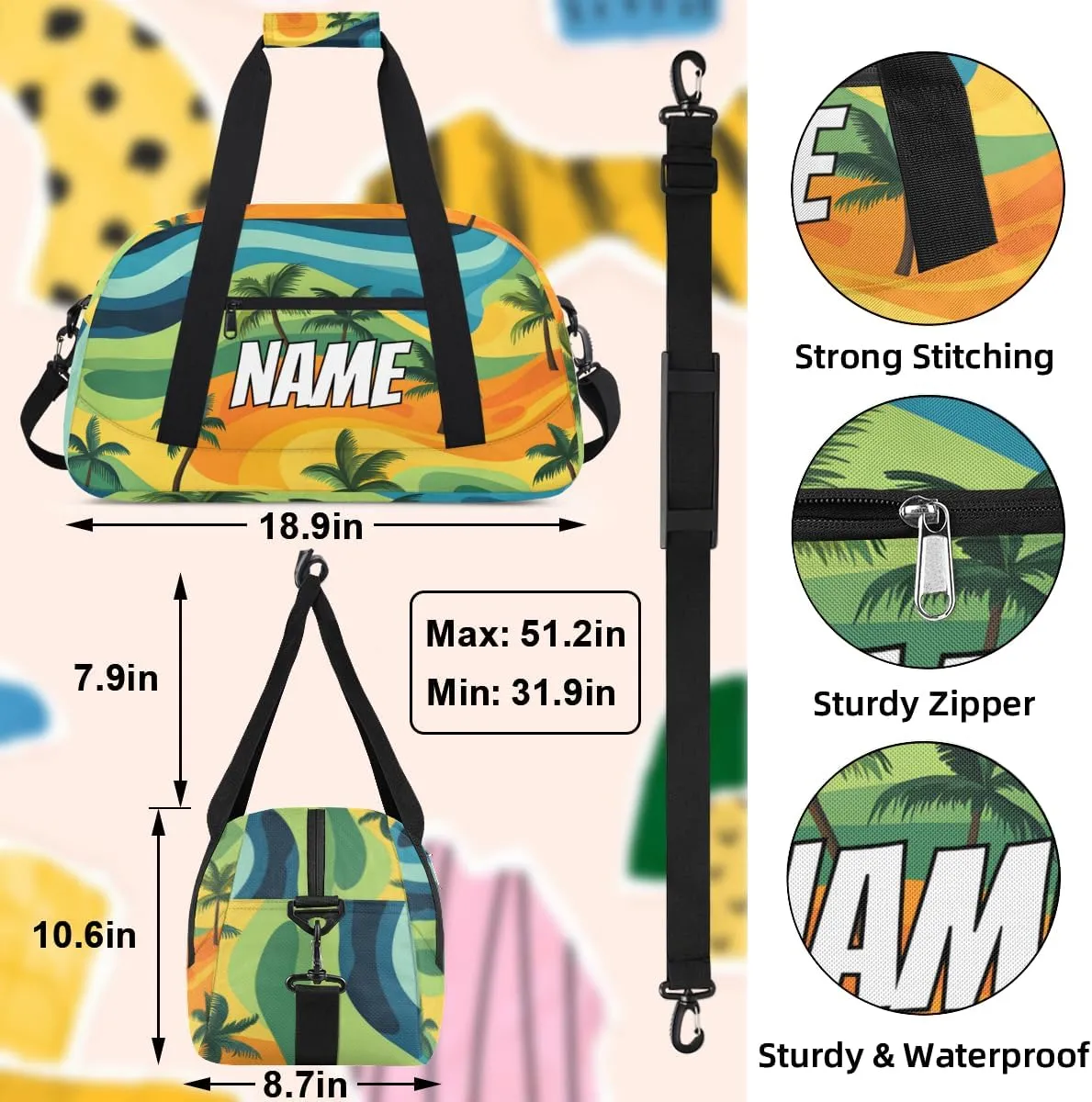 Personalized Custom Gym Bag for Women Men Carry on Coconut Tree Travel Duffel Tote Abstract Colorful Overnight Workout Weekender Bag