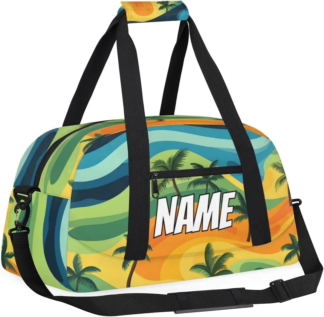 Personalized Custom Gym Bag for Women Men Carry on Coconut Tree Travel Duffel Tote Abstract Colorful Overnight Workout Weekender Bag