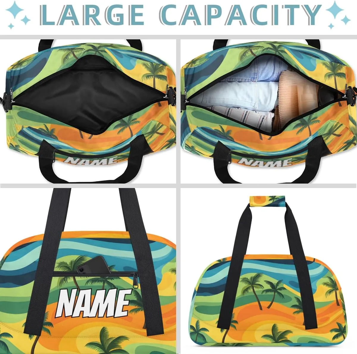 Personalized Custom Gym Bag for Women Men Carry on Coconut Tree Travel Duffel Tote Abstract Colorful Overnight Workout Weekender Bag
