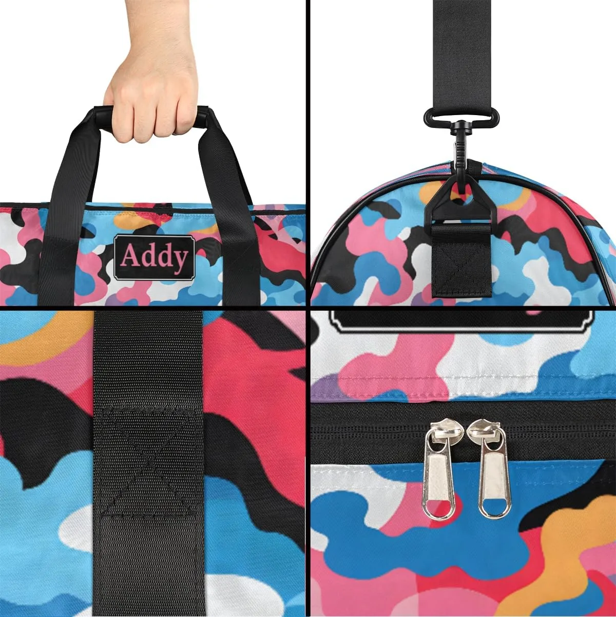 Personalized Military Camo Sport Duffel Bag for Boys Girls Women Men, Custom Name Colorful Camo Gym Duffle Bag with Shoes Compartment Dance Bag Overnight Weekender Bag