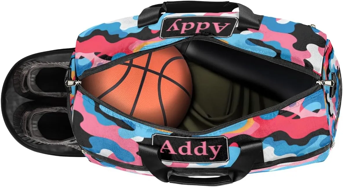 Personalized Military Camo Sport Duffel Bag for Boys Girls Women Men, Custom Name Colorful Camo Gym Duffle Bag with Shoes Compartment Dance Bag Overnight Weekender Bag