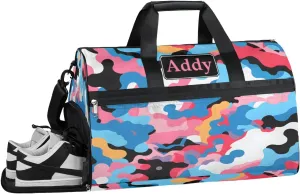 Personalized Military Camo Sport Duffel Bag for Boys Girls Women Men, Custom Name Colorful Camo Gym Duffle Bag with Shoes Compartment Dance Bag Overnight Weekender Bag
