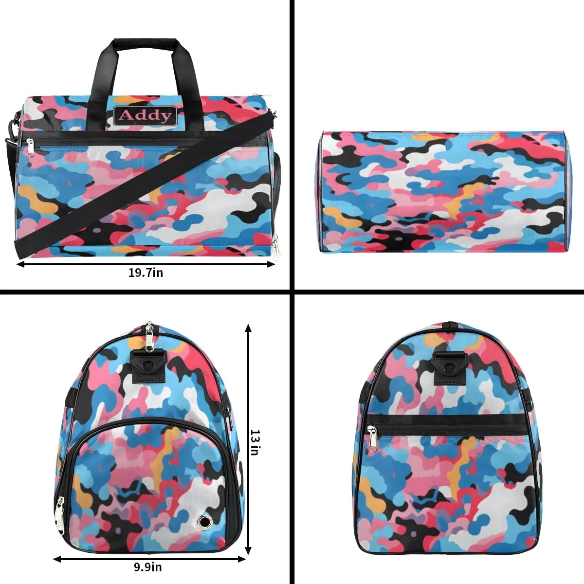 Personalized Military Camo Sport Duffel Bag for Boys Girls Women Men, Custom Name Colorful Camo Gym Duffle Bag with Shoes Compartment Dance Bag Overnight Weekender Bag