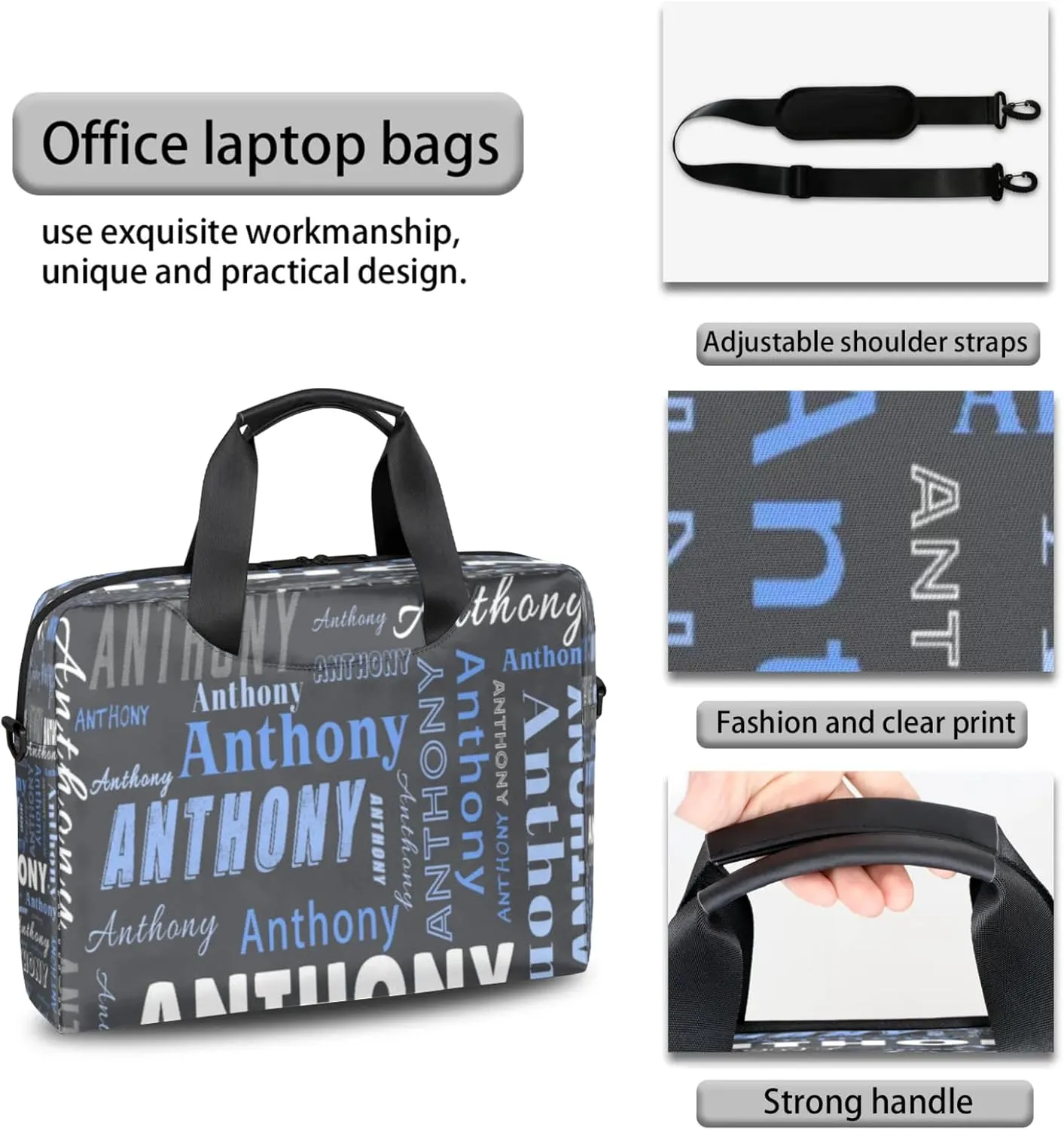 Personalized Picture Laptop Tote Custom Name Laptop Case Shoulder Bag Messenger Computer Bags Laptop Adjustable Shoulder