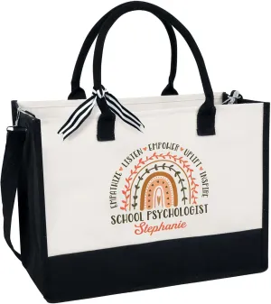 Personalized School Psychologist Tote Bag with Zipper, Psychotherapist Appreciation Gift, Thank You Gift