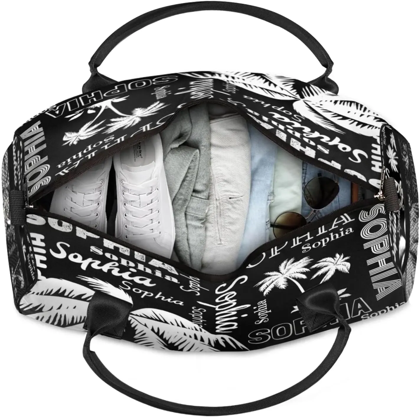Personalized Sport Duffel Bag with Name, Coconut Tree Custom Weekender Bag Sleepover Bags for Cheer Dance Ballets Gymnastics, Black