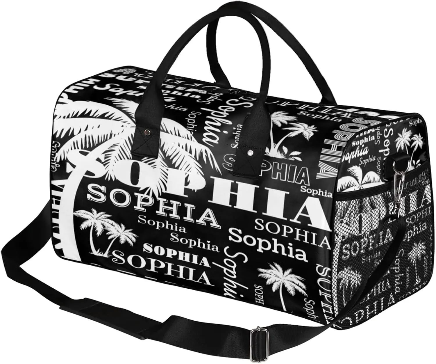 Personalized Sport Duffel Bag with Name, Coconut Tree Custom Weekender Bag Sleepover Bags for Cheer Dance Ballets Gymnastics, Black