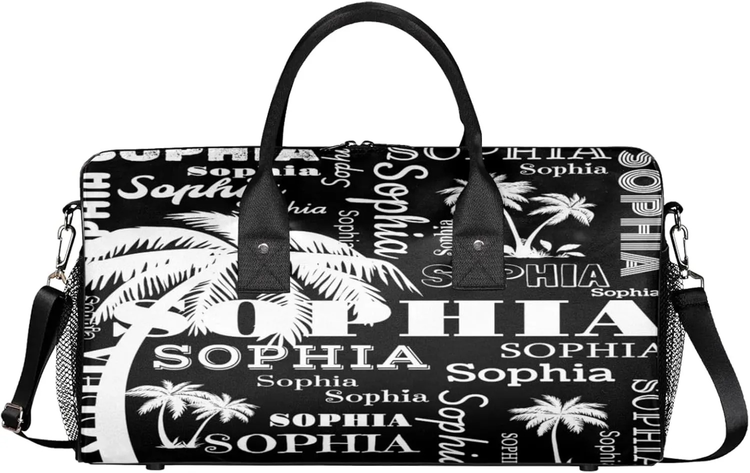 Personalized Sport Duffel Bag with Name, Coconut Tree Custom Weekender Bag Sleepover Bags for Cheer Dance Ballets Gymnastics, Black