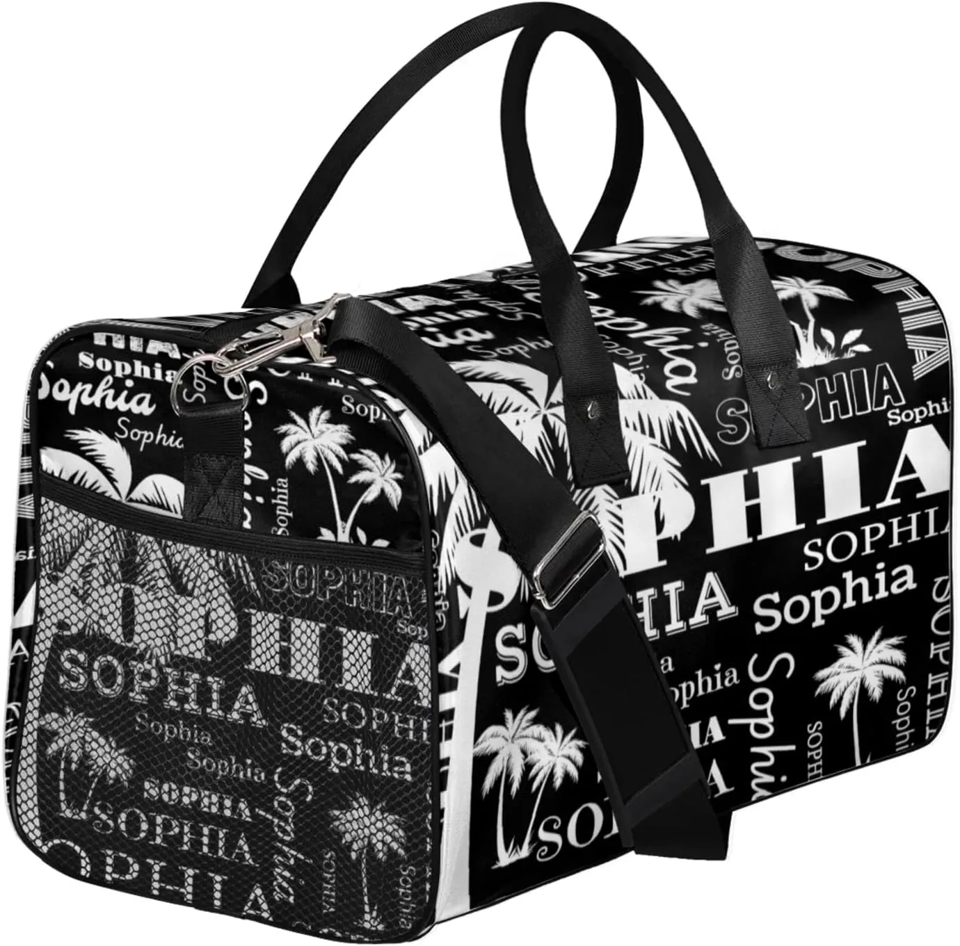Personalized Sport Duffel Bag with Name, Coconut Tree Custom Weekender Bag Sleepover Bags for Cheer Dance Ballets Gymnastics, Black