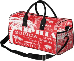 Personalized Sport Duffel Bag with Name, Coconut Tree Custom Weekender Bag Sleepover Bags for Cheer Dance Ballets Gymnastics, Red