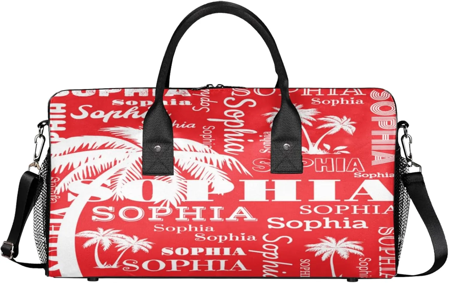 Personalized Sport Duffel Bag with Name, Coconut Tree Custom Weekender Bag Sleepover Bags for Cheer Dance Ballets Gymnastics, Red