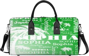 Personalized Sport Duffel Bag with Name, Coconut Tree Design Custom Overnight Bag Sleepover Bags for Dance Cheer Gymnastics, Grass Green Gradient