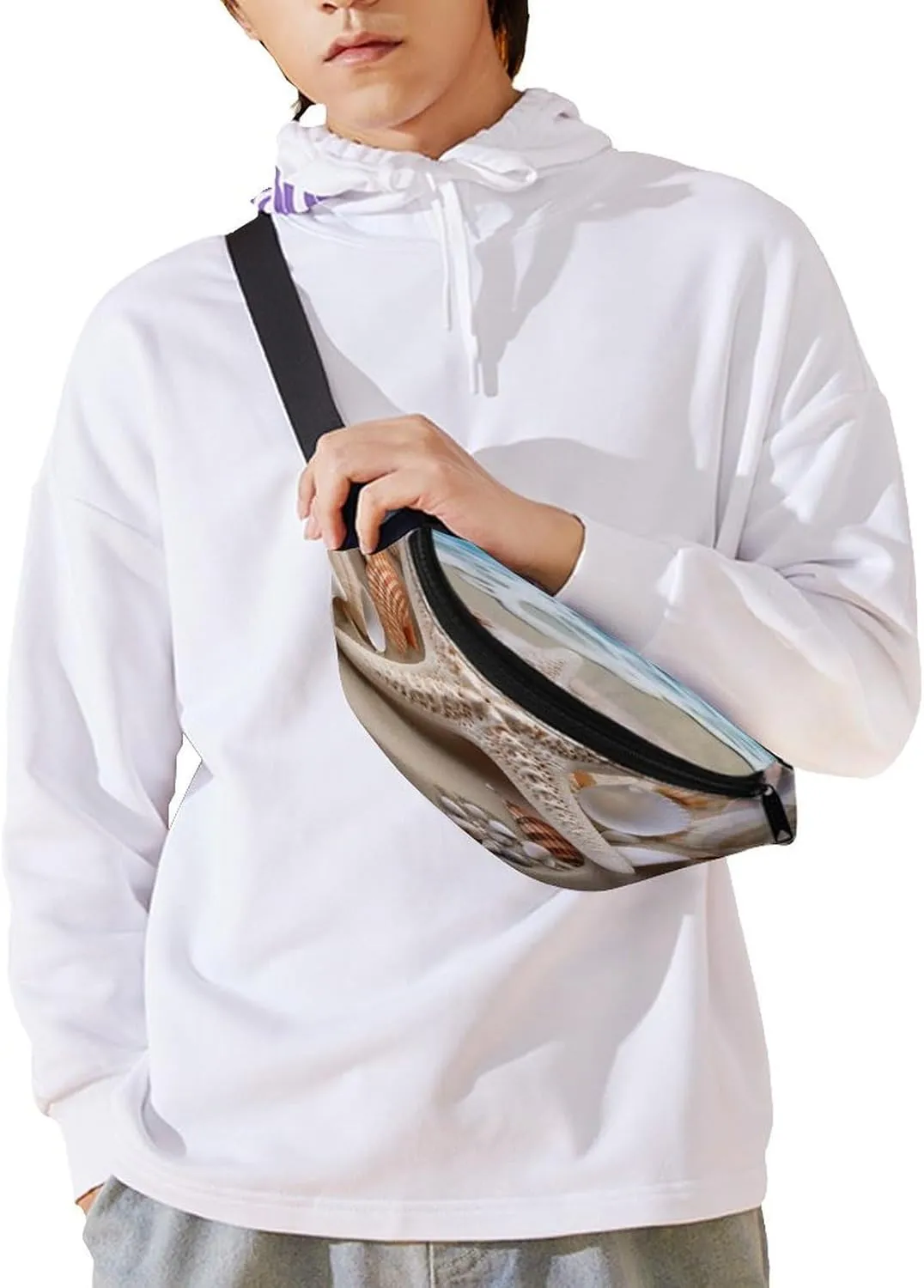 Personalized Waist Packs with Adjustable Strap,Beach Shell Starfish CrossBody Fanny Pack Casual Bag for Travel Sports Running Hiking