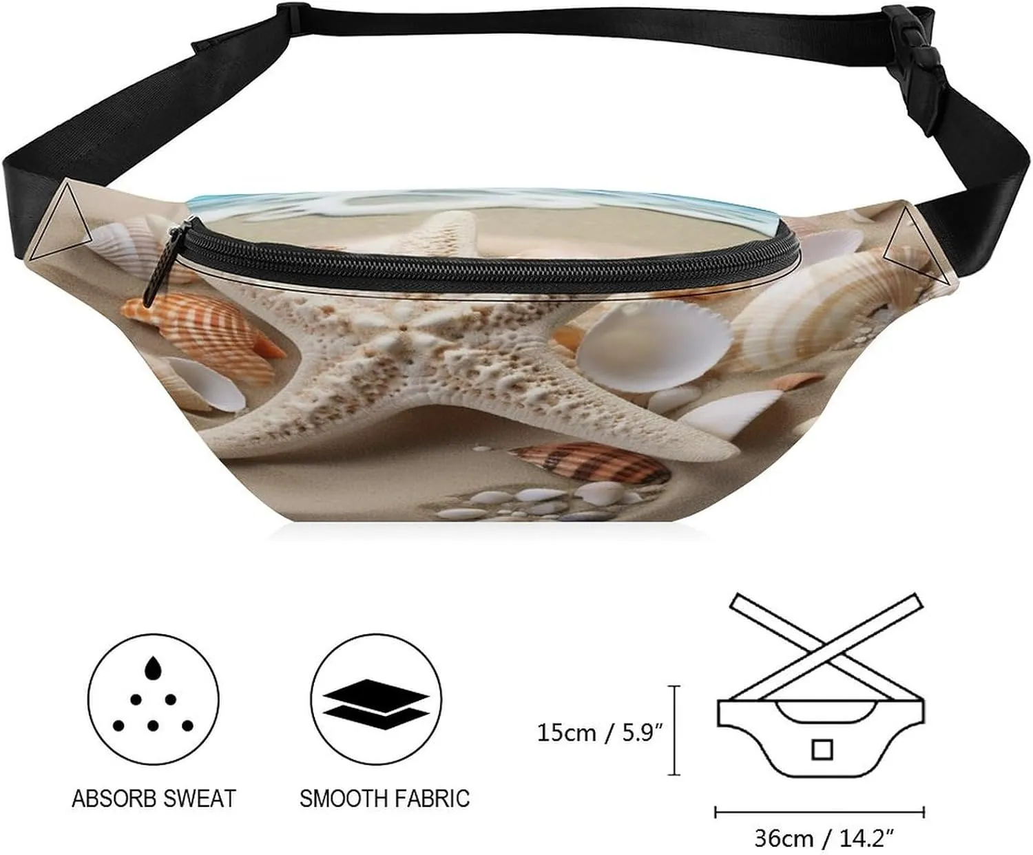 Personalized Waist Packs with Adjustable Strap,Beach Shell Starfish CrossBody Fanny Pack Casual Bag for Travel Sports Running Hiking