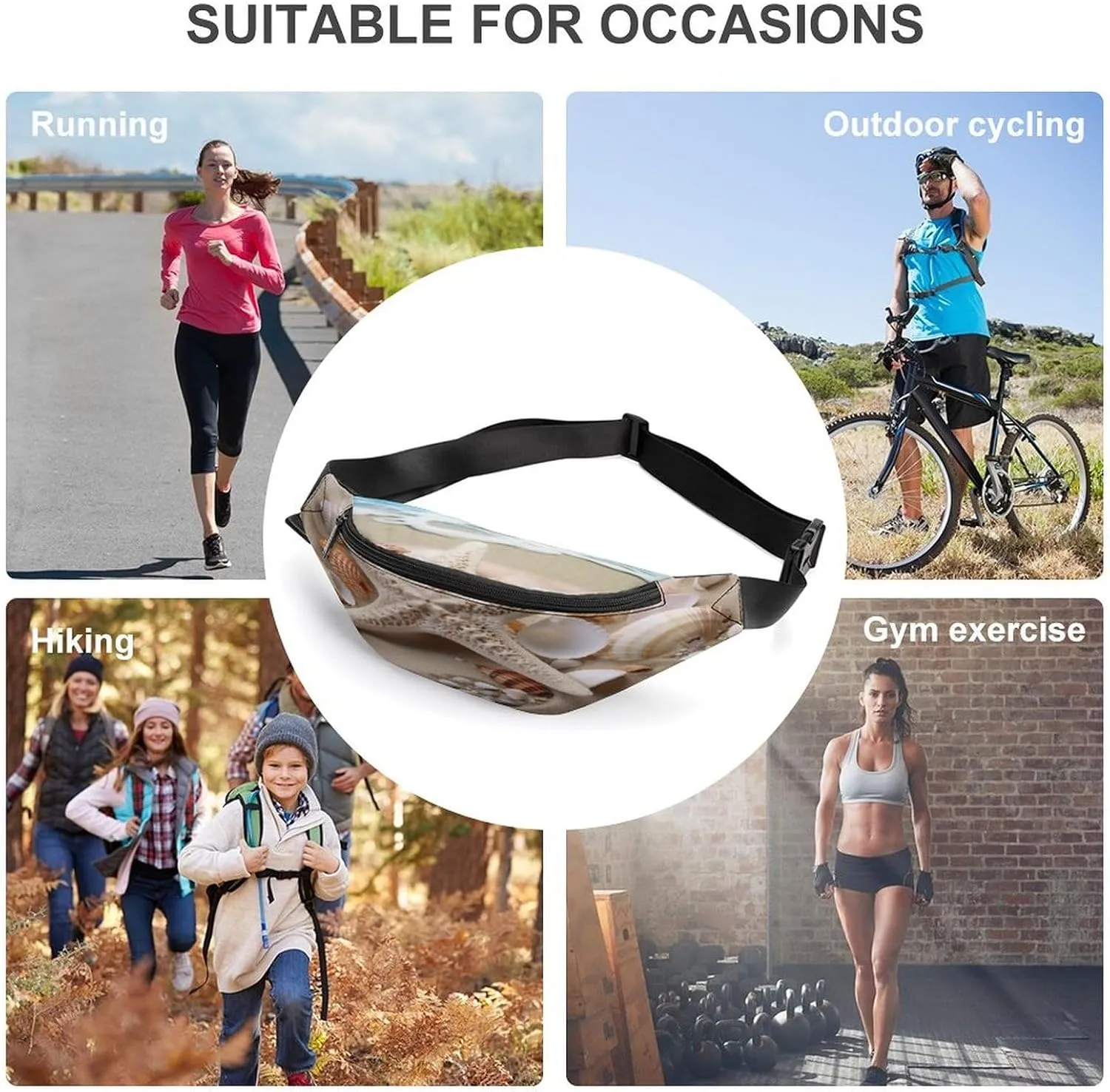Personalized Waist Packs with Adjustable Strap,Beach Shell Starfish CrossBody Fanny Pack Casual Bag for Travel Sports Running Hiking