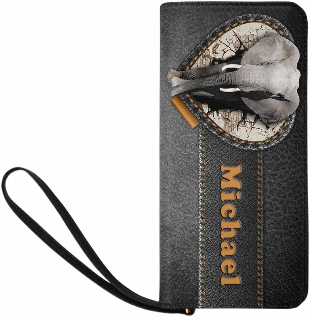 Personalized Women's Gift Clutch Purse Bags with Name, Custom Cute Elephant Print Women's Clutch Purse Bags