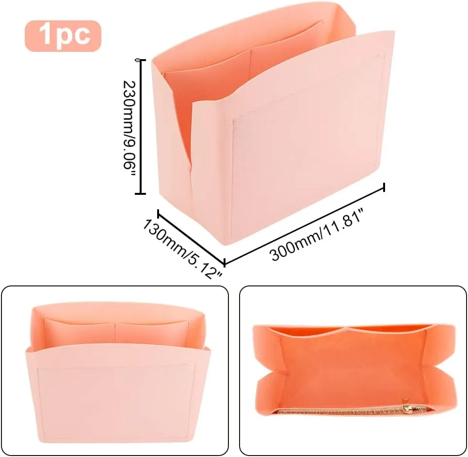 PH PandaHall 1pc Purse Organizer Insert Large Bag Organizer with Alloy Zipper Pink Felt Handbags Base Shaper Shell-Shaped Bag Organizer Tote Liner Pouch for Tote Bag Handbag Purse, 11.8×5.1×9”