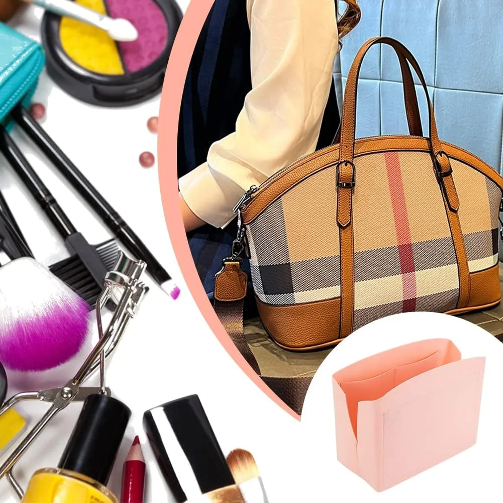 PH PandaHall 1pc Purse Organizer Insert Large Bag Organizer with Alloy Zipper Pink Felt Handbags Base Shaper Shell-Shaped Bag Organizer Tote Liner Pouch for Tote Bag Handbag Purse, 11.8×5.1×9”