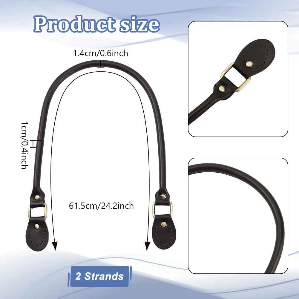 PH PandaHall 2pcs Leather Purse Handles 24.2” Purse Replacement Strap Brown PU Leather Handbag Strap with Alloy Clasps for Purses Handbag Shoulder Crossbody Bag Tote Bag Making Supplies