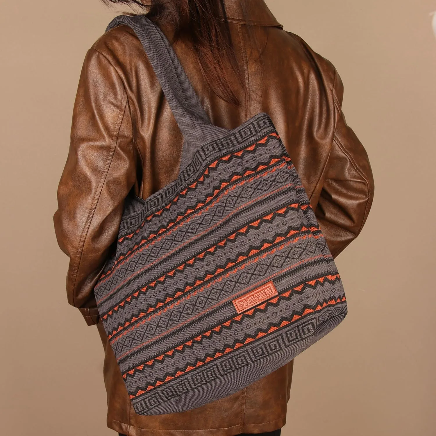 Phefee Women's Boho Aztec Knitted Tote Bag Large Capacity Hobo Handbag Shoulder Shopper with Magnetic Closure for Work Travel