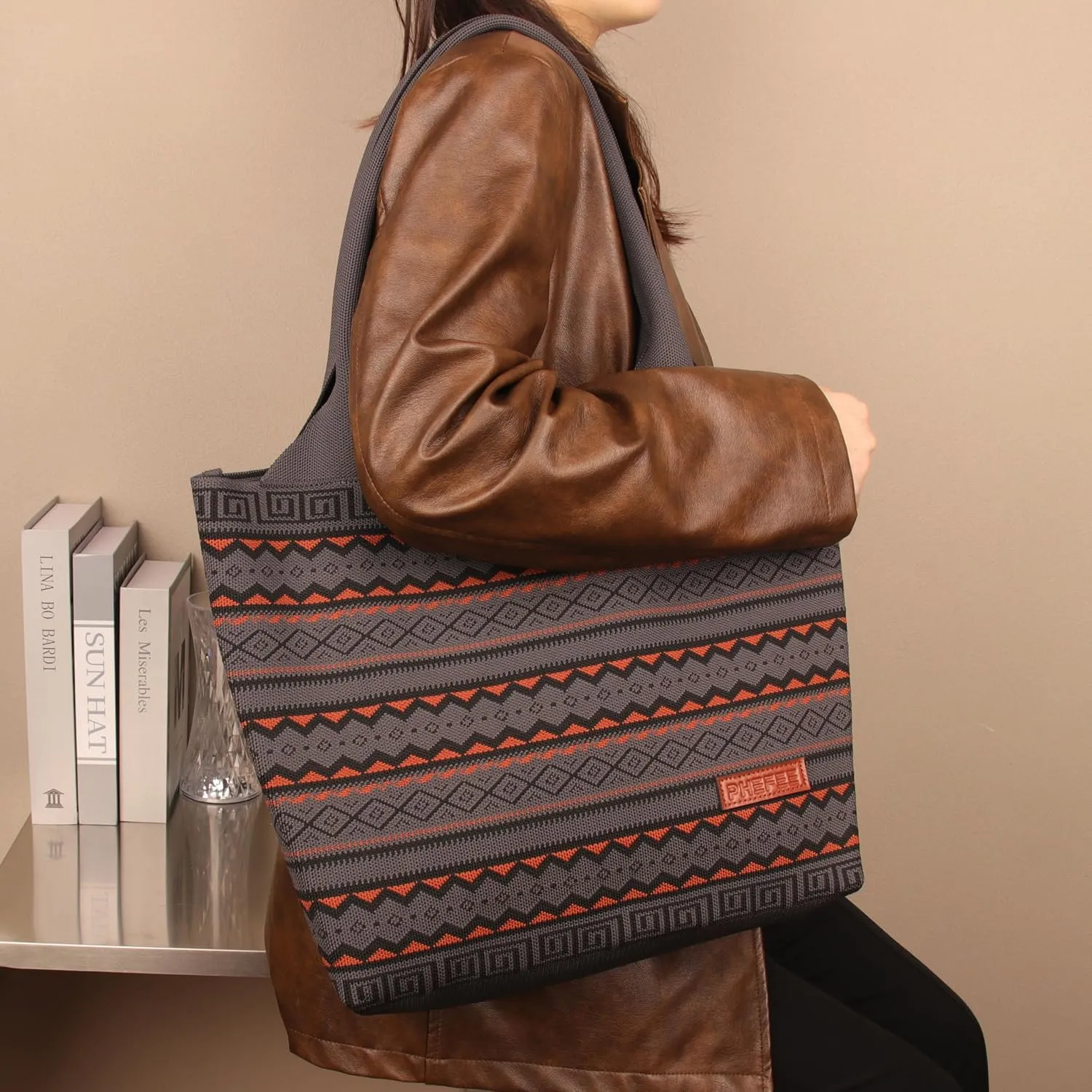 Phefee Women's Boho Aztec Knitted Tote Bag Large Capacity Hobo Handbag Shoulder Shopper with Magnetic Closure for Work Travel