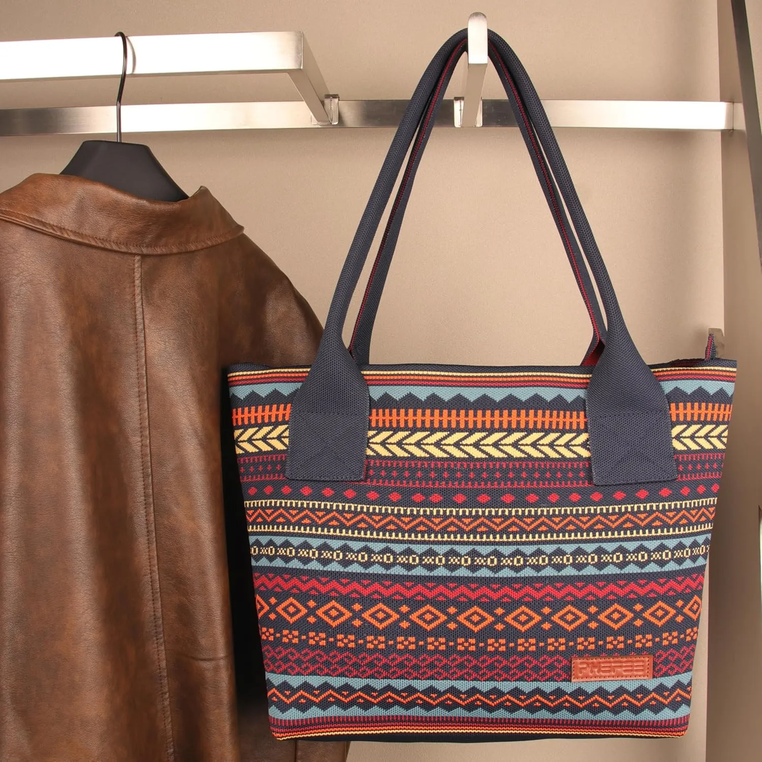 Phefee Women's Boho Aztec Knitted Tote Bag Large Capacity Hobo Handbag Shoulder Shopper with Magnetic Closure for Work Travel