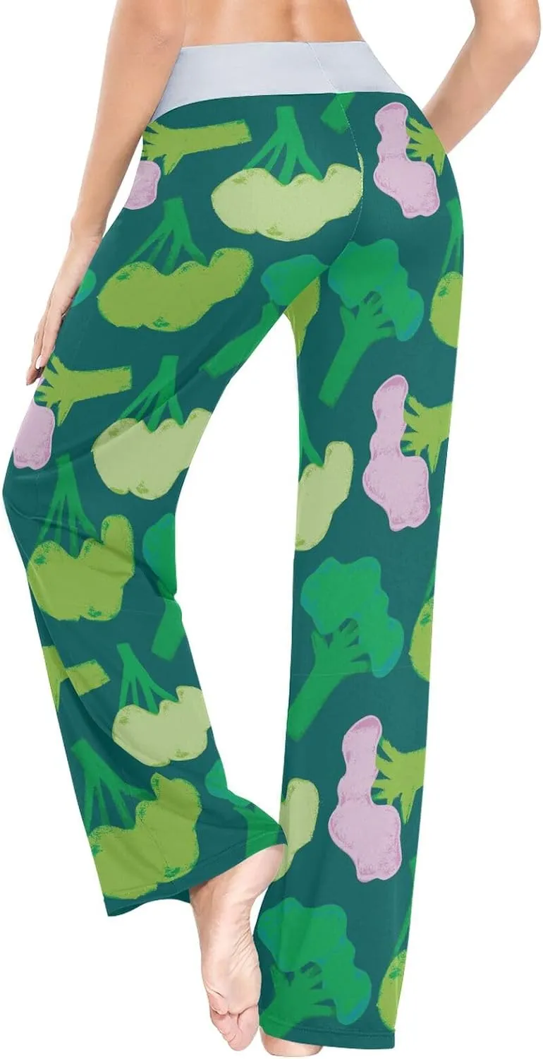 Pigsaly Broccoli Green Cabbage Women's Pajama Pants Vegetarian Food Loose Wide Leg Pant Casual Drawstring Sweatpants XS