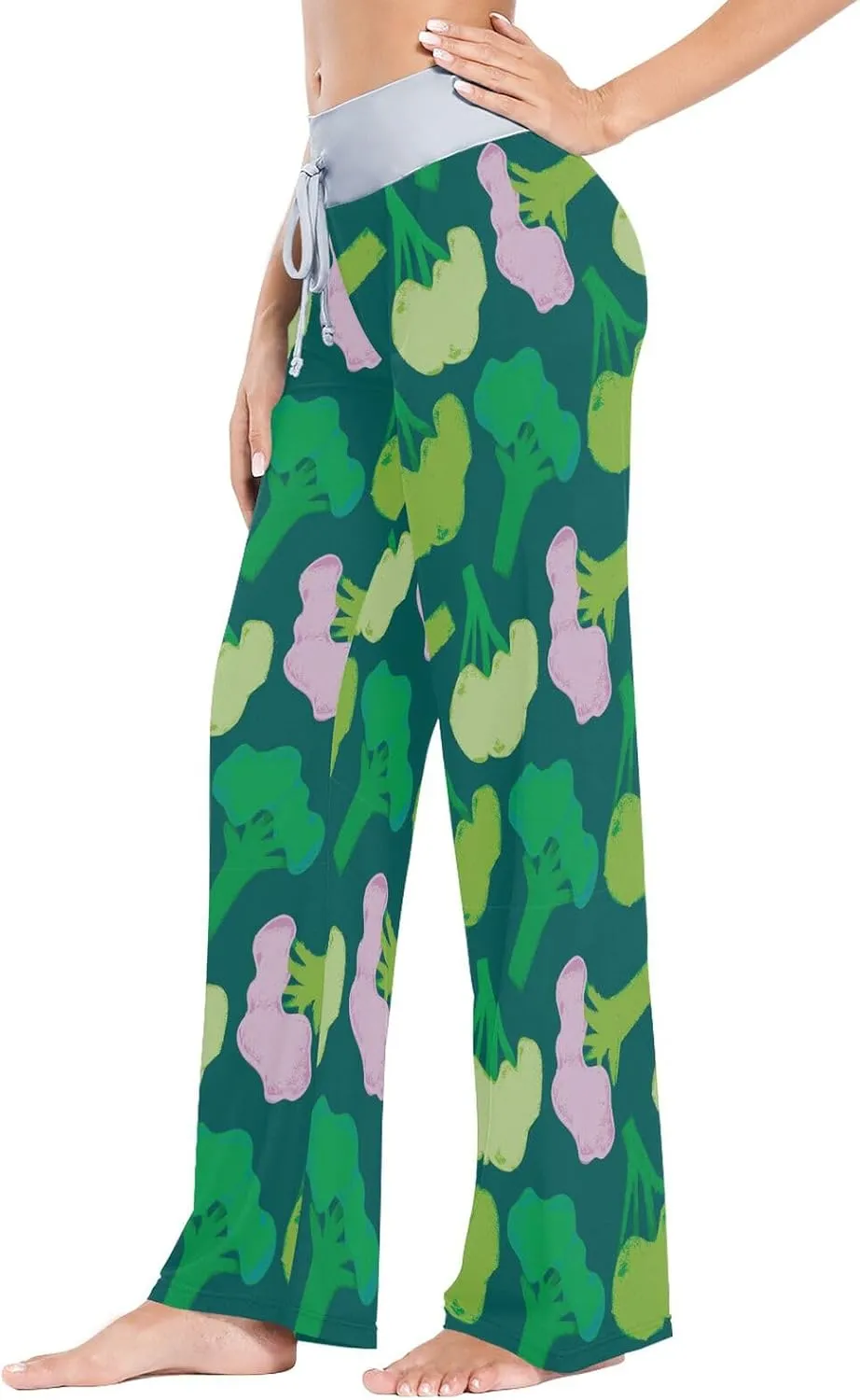 Pigsaly Broccoli Green Cabbage Women's Pajama Pants Vegetarian Food Loose Wide Leg Pant Casual Drawstring Sweatpants XS