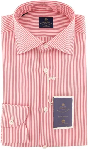 Pink Stripes Button Down Spread Collar Cotton Slim Fit Dress Shirt, Size Medium 15.5