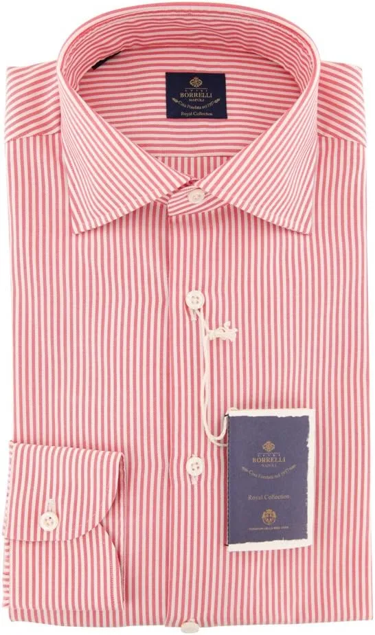 Pink Stripes Button Down Spread Collar Cotton Slim Fit Dress Shirt, Size Medium 15.5