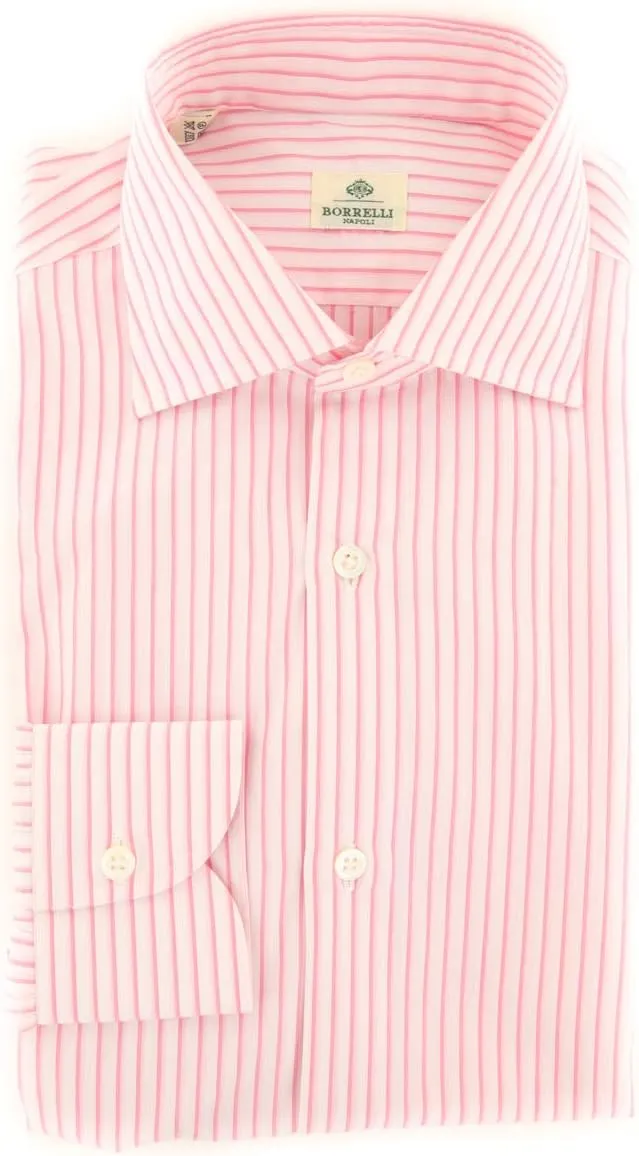 Pink Stripes Button Down Spread Collar Cotton Slim Fit Dress Shirt, Size Small 15.5