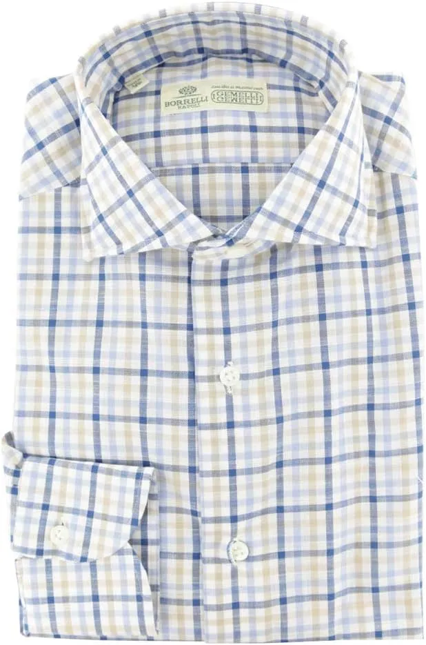Plaid Blue Medium Spread Collar Cotton Button Down Shirt - 16/41