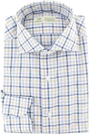 Plaid Blue Medium Spread Collar Cotton Button Down Shirt - 16/41