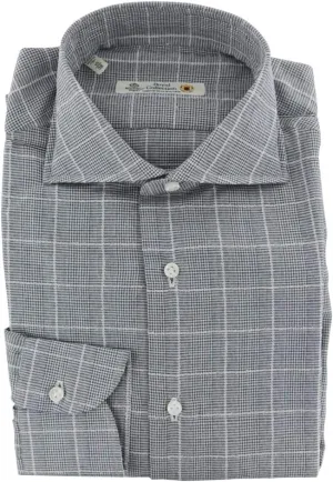 Plaid Gray Wide Spread Collar Cotton Button Down Dress Shirt - 17.5/44