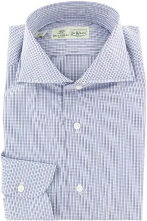 Plaid Light Blue Extra-Wide Spread Collar Cotton Button Down Shirt - 16.5/42