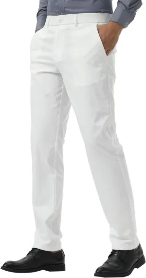 Plaid&Plain Men's Dress Pants Slim Fit Stretch Khaki Pants Wrinkle Free