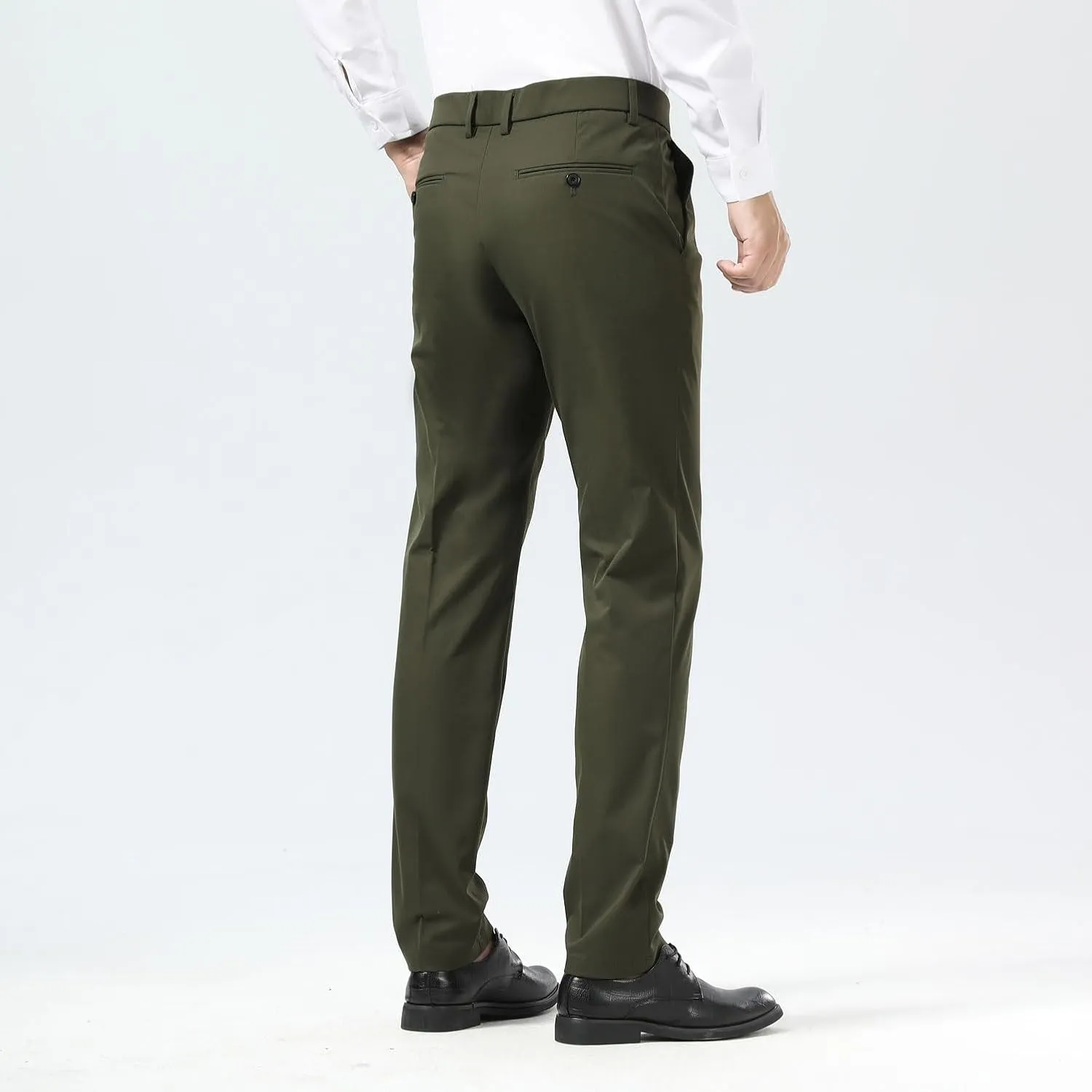Plaid&Plain Men's Dress Pants Slim Fit Stretch Khaki Pants Wrinkle Free