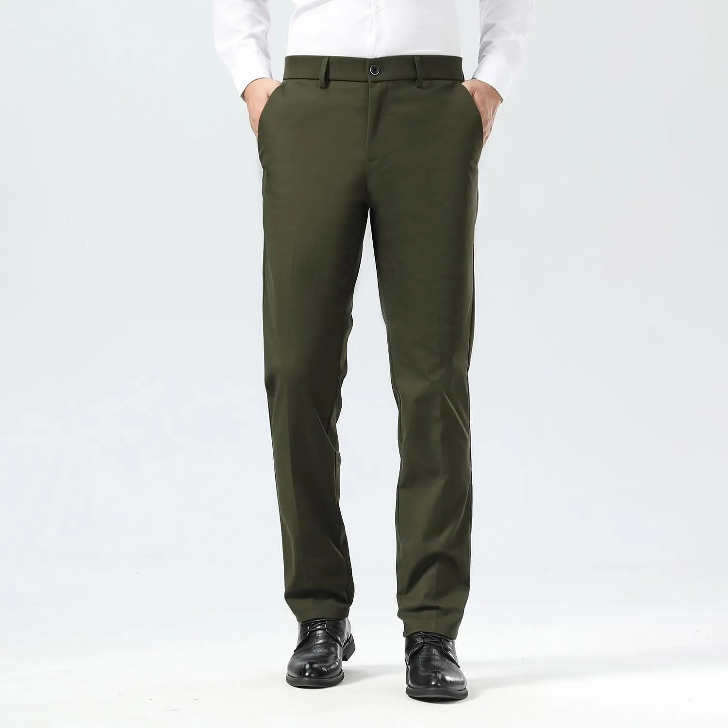 Plaid&Plain Men's Dress Pants Slim Fit Stretch Khaki Pants Wrinkle Free