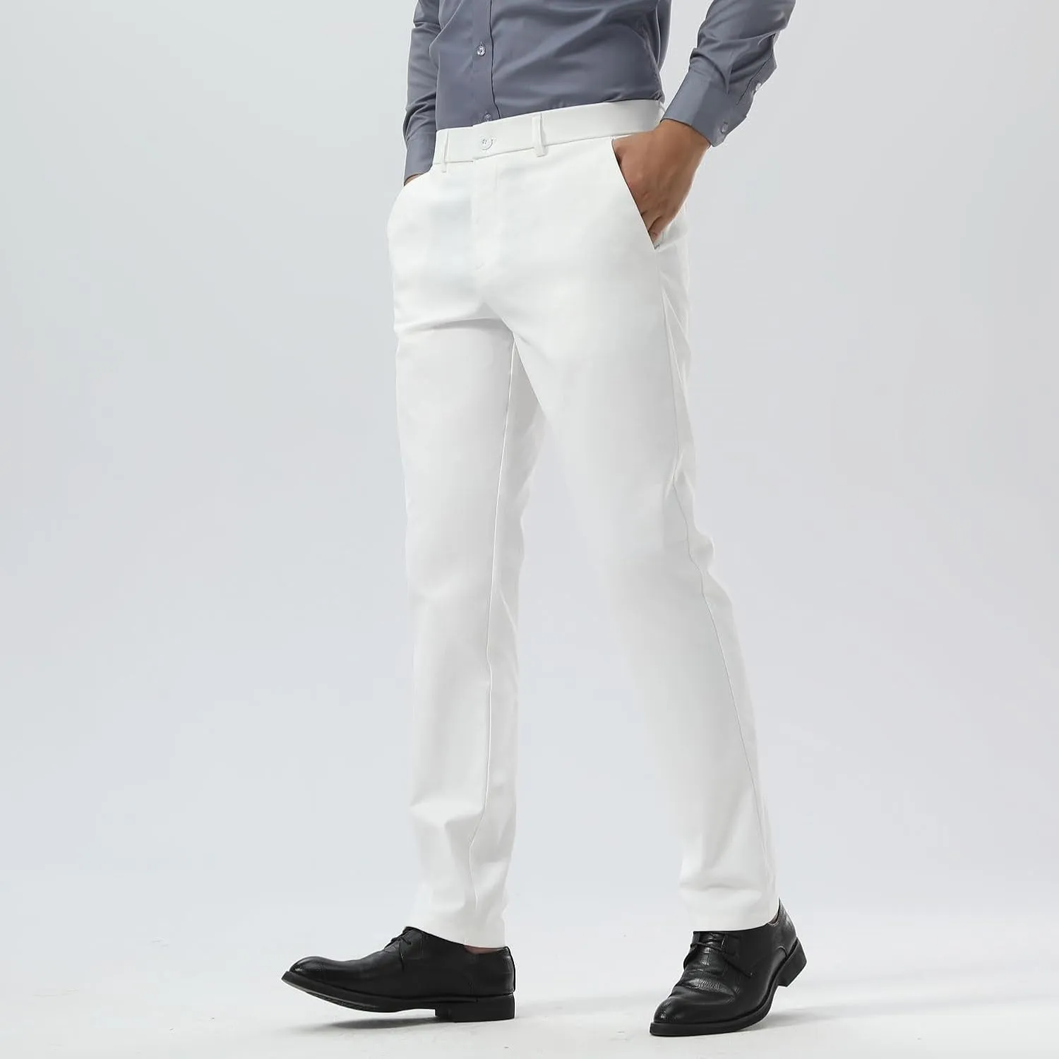 Plaid&Plain Men's Dress Pants Slim Fit Stretch Khaki Pants Wrinkle Free