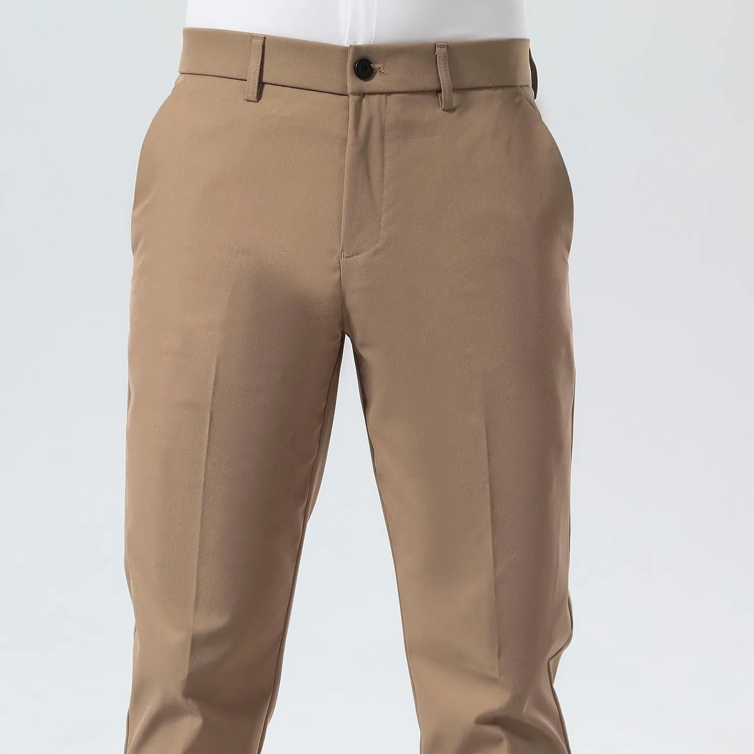 Plaid&Plain Men's Dress Pants Slim Fit Stretch Khaki Pants Wrinkle Free