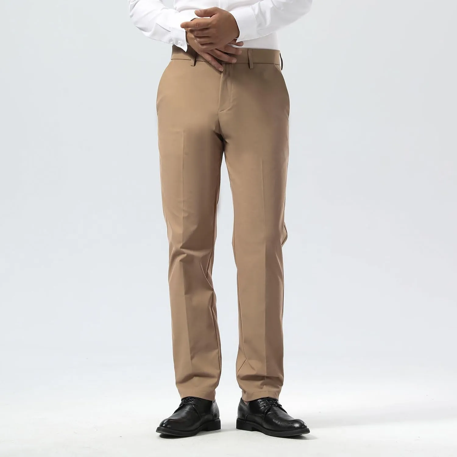 Plaid&Plain Men's Dress Pants Slim Fit Stretch Khaki Pants Wrinkle Free