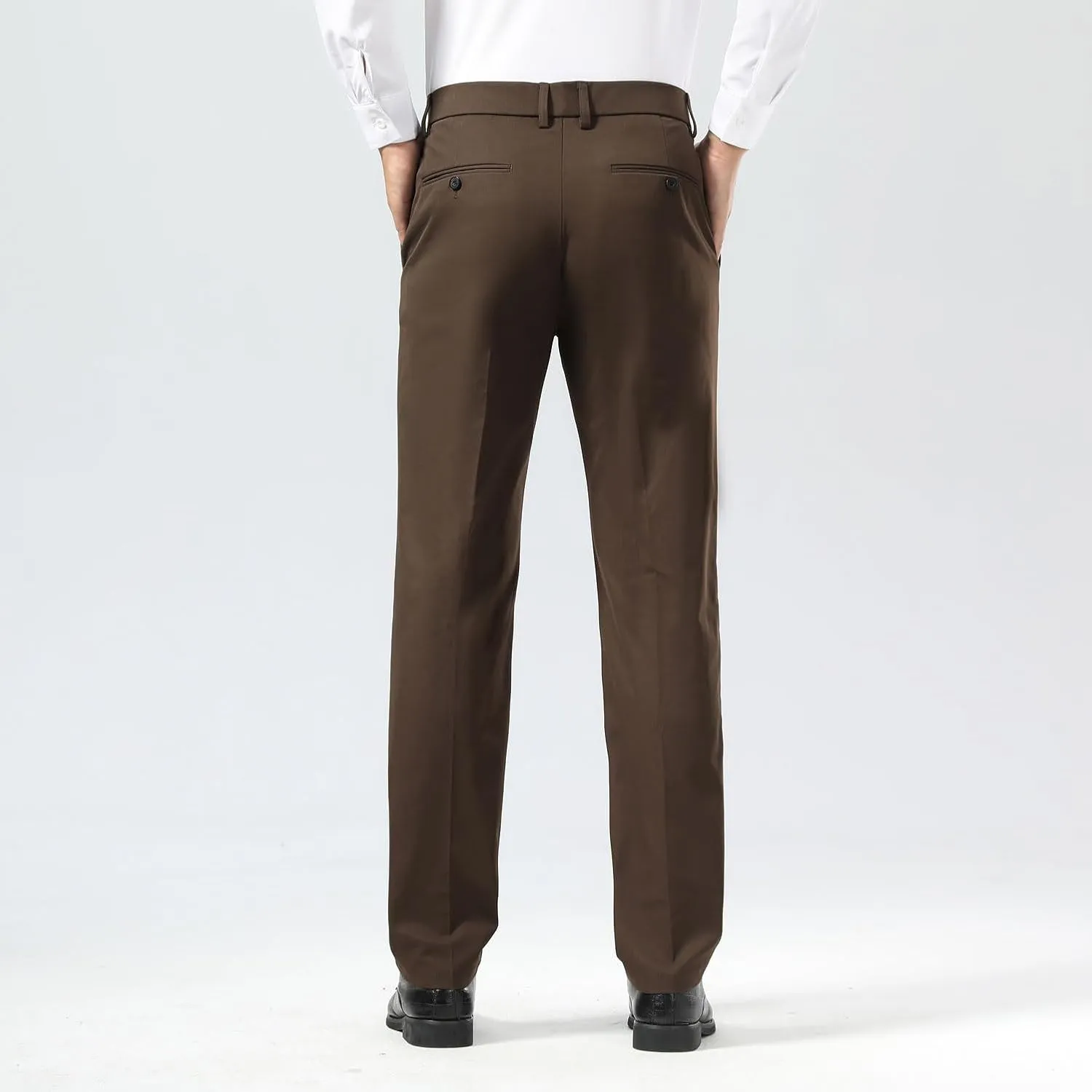 Plaid&Plain Men's Dress Pants Slim Fit Stretch Khaki Pants Wrinkle Free