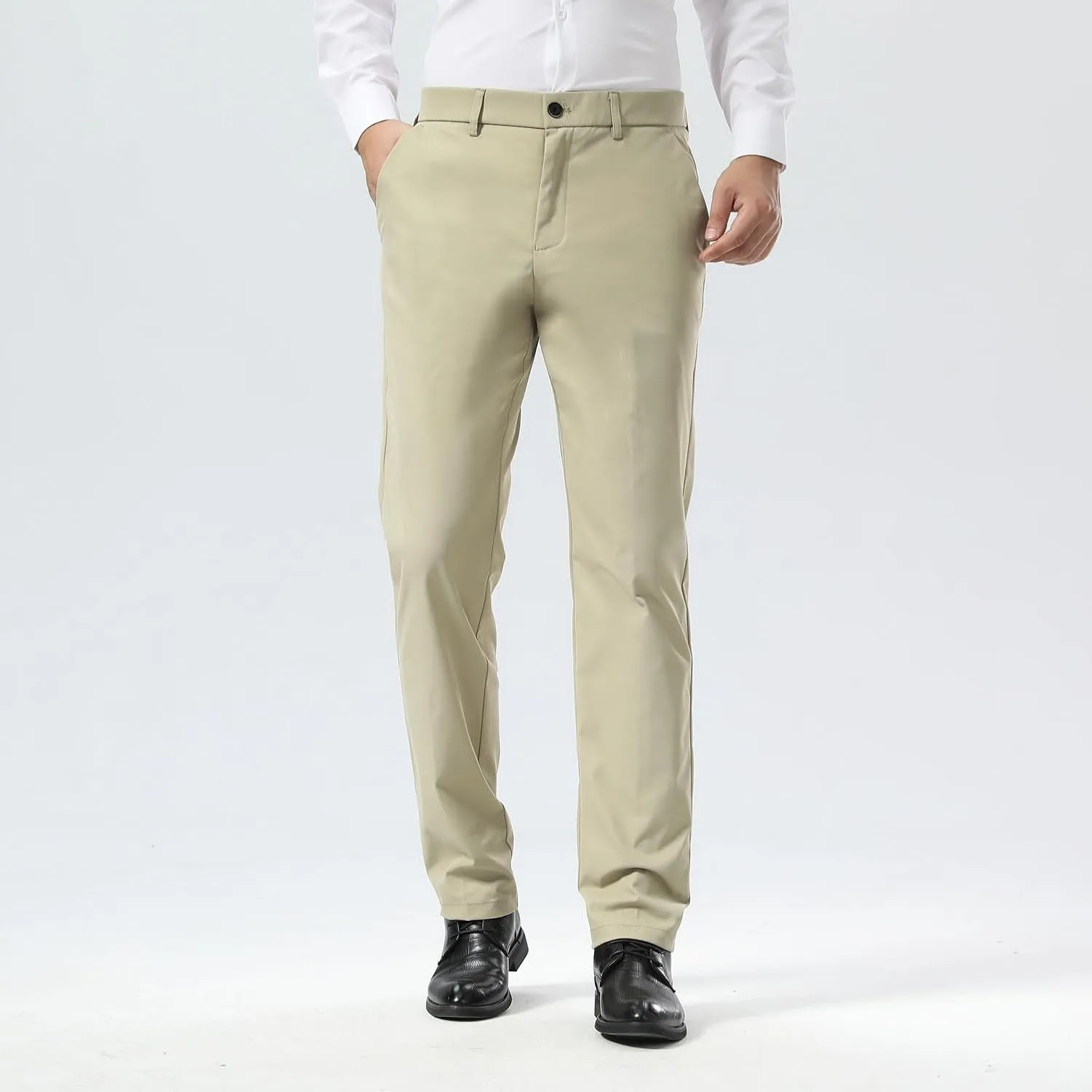 Plaid&Plain Men's Dress Pants Slim Fit Stretch Khaki Pants Wrinkle Free