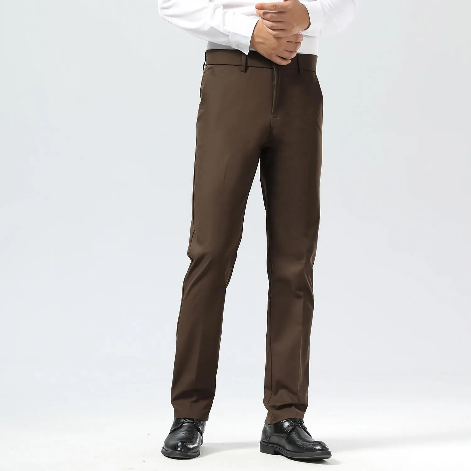 Plaid&Plain Men's Dress Pants Slim Fit Stretch Khaki Pants Wrinkle Free