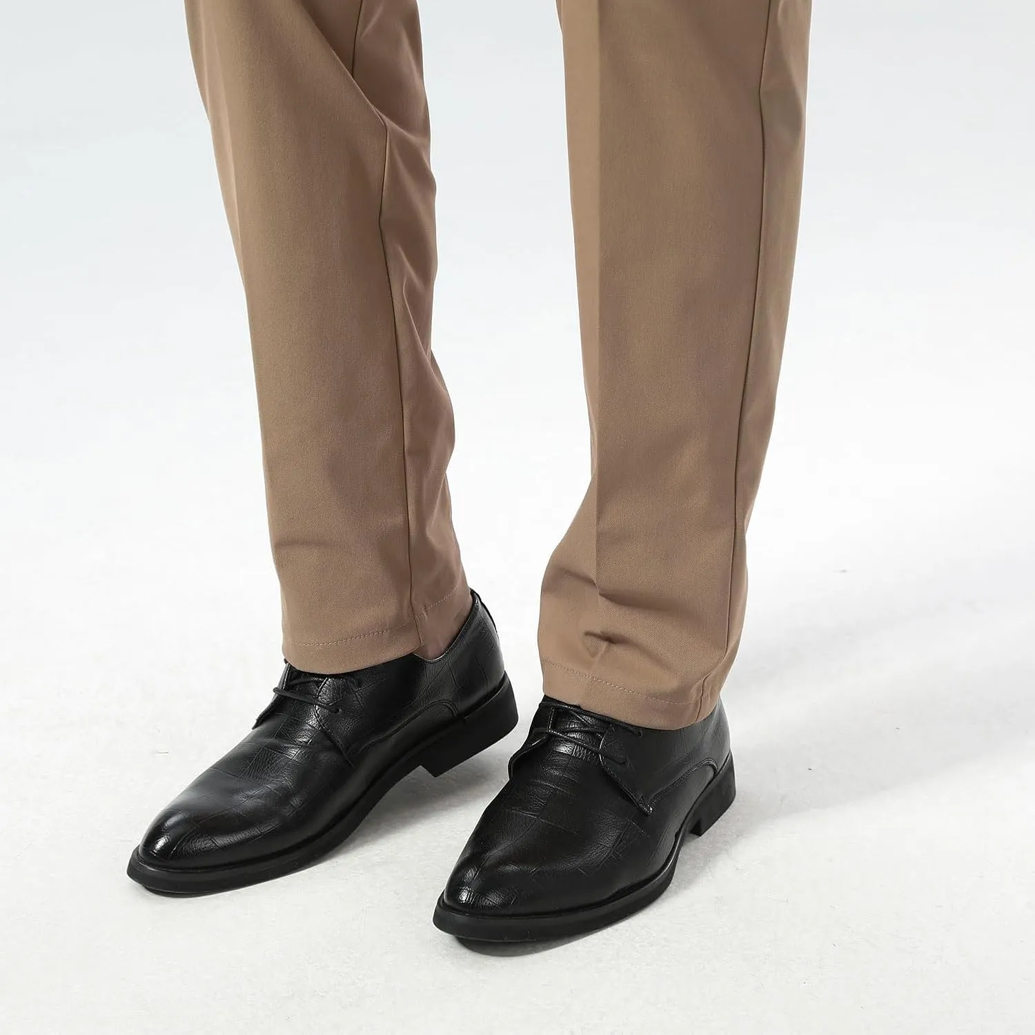 Plaid&Plain Men's Dress Pants Slim Fit Stretch Khaki Pants Wrinkle Free